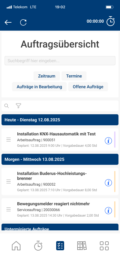Screenshot: Auftragsdetail & Unterschrift